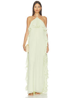 Alexis - Ariane Women's Ruffled Halter Neck Maxi Dress Green