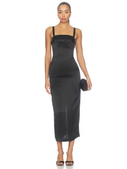 Aya Muse - Rysa Women's Satin Bow Detail Bodycon Midi Dress Black