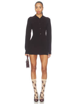 Aya Muse - Ribbed Knit Women's Button Front Bodycon Mini Dress Black