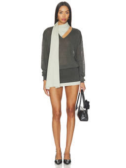 Aya Muse - Elar Women's Semi-Sheer Scarf Detail Mini Dress Charcoal