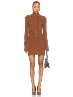 Aya Muse - Eora Women's Textured Knit Zip Front Bodycon Mini Dress Brown