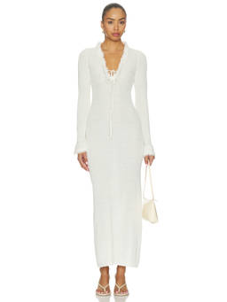 Aya Muse - Elix Women's Sheer Knit Tie-Up Neck Maxi Dress White