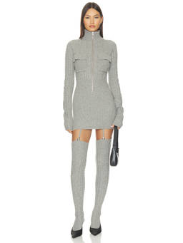 Aya Muse - Rovo Women's Zip-Up Cable Knit Bodycon Mini Dress Grey