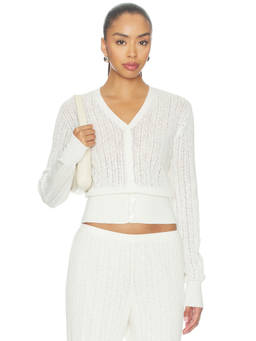 Aya Muse - Unae Women's Pointelle Knit Button-Down Crop Top White