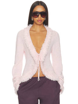 Aya Muse - Mello Women's Open Knit Fringe Tie-Up Crop Top Pink