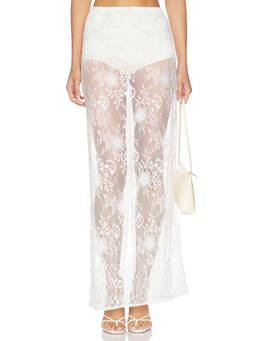 Aya Muse - Sheer Lace Women's Elastic Waist Maxi Skirt White