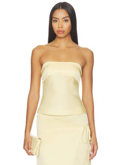 Aya Muse - Women's Satin Strapless Fitted Top Beige