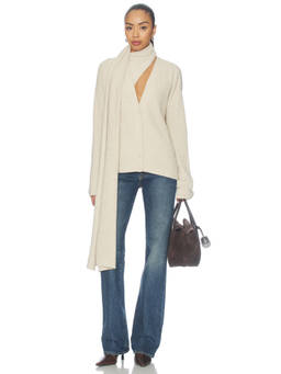 Aya Muse - Attached Scarf Women's V-Neck Button-Front Cardigan Cream