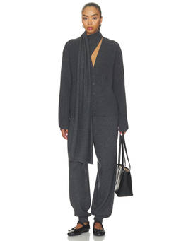 Aya Muse - Elow Women's Button-Up Scarf Detail Cardigan Charcoal