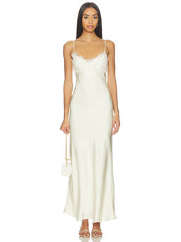 Bardot - Elisan Lace Satin Women's V-Neck Maxi Dress Off White
