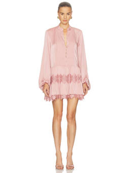 Bardot - Antonia Lace Trim Women's Satin Button Front Mini Dress Pink