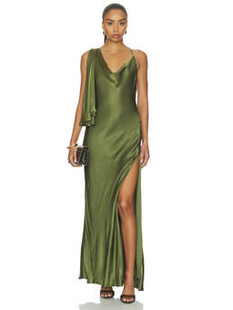 Bardot - Anastasia Satin Women's Halter Neck Maxi Dress Green