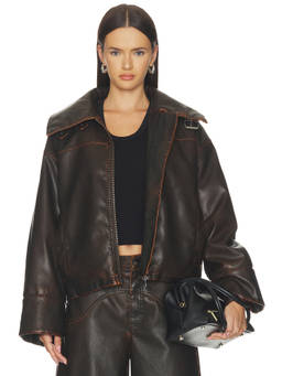 Baum und Pferdgarten - Baani Women's Padded Zipper Leather Jacket Brown