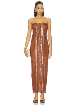 Baobab - Lena Women's Strapless Draped Mesh Maxi Dress Brown