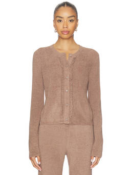 Barefoot Dreams - CozyChic Ultra Lite Women's Pointelle Rib Ruffle Cardigan Brown