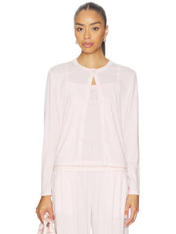 Barefoot Dreams - Pointelle Rib Women's Button-Up Scallop Trim Cardigan Pink