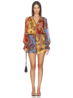 HEMANT AND NANDITA - Tie-Belt Women's Printed V-Neck Playsuit Multi-Color