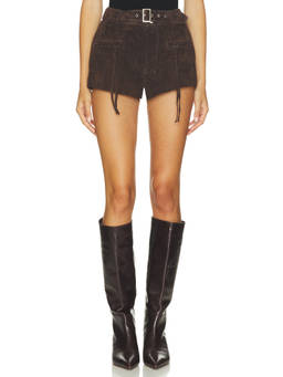 BLANKNYC - Faux Suede Women's Belted Zip Fly Hot Shorts Brown
