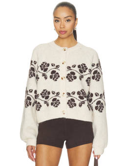 BLANKNYC - Brushed Knit Women's Button-Up Floral Cardigan Off White