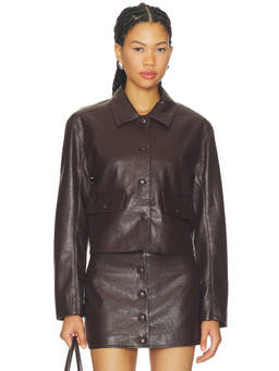 BLANKNYC - Faux Leather Women's Button Front Pocket Jacket Brown