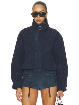 BLANKNYC - Faux Suede Women's Funnel Neck Zipper Jacket Navy Blue