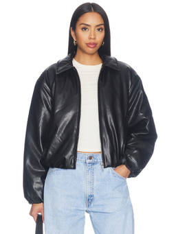 BLANKNYC - Faux Leather Women's Zippered Bomber Jacket Black