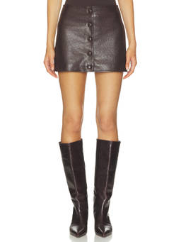BLANKNYC - Faux Leather Women's Button-Front Mini Skirt Brown