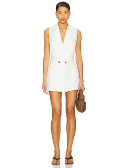 BLANKNYC - Cotton Linen Women's Sleeveless Notched Lapel Romper White