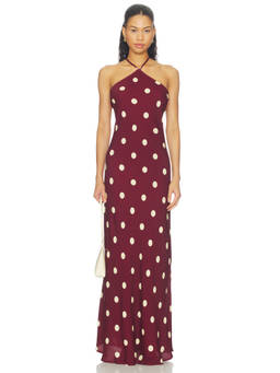 BEACH RIOT - Xandra Women's Polka Dot Halter Neck Maxi Dress Maroon
