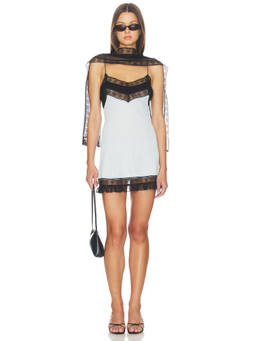 BUCI - Waterlily Women's Lace Trim Satin Mini Dress White