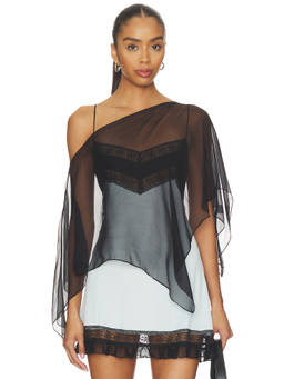 BUCI - Honeycrisp Women's Sheer One Shoulder Poncho Top Black