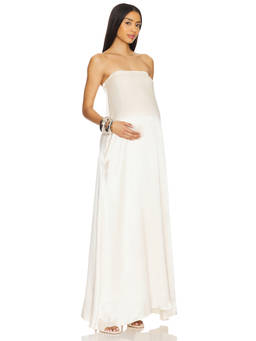 BUMPSUIT - Brushed Satin Women's Strapless Pocket Maxi Gown Off White