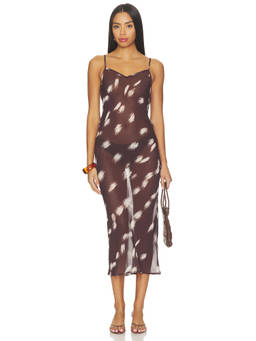 Bella Venice - Blair Women's Sheer Chiffon Adjustable Strap Maxi Dress Brown