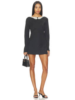Bella Venice - Mila Women's Lace Trim Long Sleeve Mini Dress Black