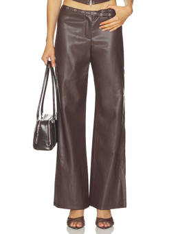 BY.DYLN - REVOLVE Women's Mid-Waist Faux Leather Straight Trousers Brown