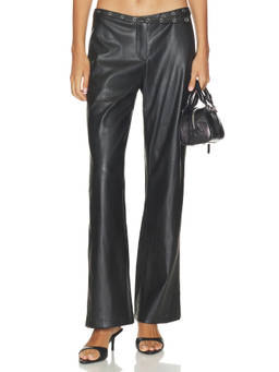 BY.DYLN - Rowan Women's Mid-Waist Faux Leather Straight Trousers Black