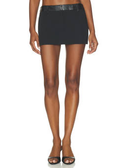 BY.DYLN - Penny Women's Twill Faux Leather Trim Mini Skirt Black