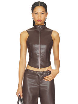 BY.DYLN - Stella Women's Sleeveless Faux Leather Vest Brown