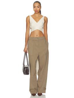 BY.DYLN - Imogen Women's Faux Suede Wrap Crop Top Off White