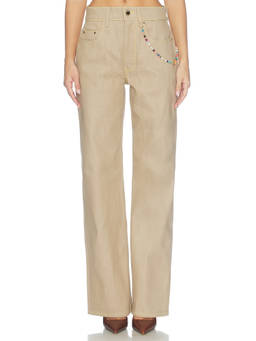 Casablanca - Desert Canvas Women's High Waist Charm Detail Straight Jeans Beige