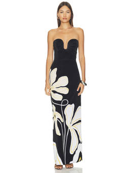 Cala de la Cruz - Yves Women's Strapless Wired Neck Maxi Dress Multi-Color