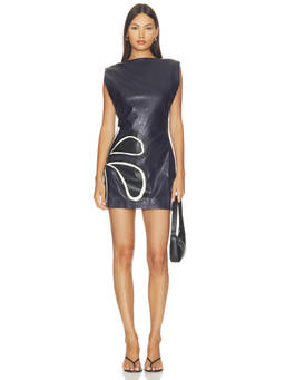 Cala de la Cruz - Faux Leather Women's Sleeveless Bodycon Mini Dress Navy Blue