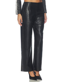 Cala de la Cruz - Eliana Women's High-Waisted Contrast Stitch Wide Trousers Black