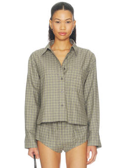 CLOSED - Cropped Women's Oversized Button-Down Shirt Green