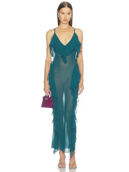 Camila Coelho - Taja Women's Sheer Ruffled Chiffon Maxi Dress Teal