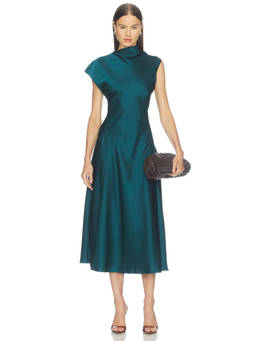Camila Coelho - Ondina Women's Asymmetric Mock Neck Satin Midi Dress Teal