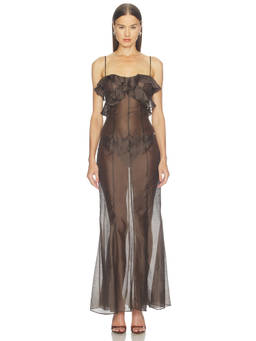 Camila Coelho - Dorothea Women's Sheer Ruffled Strap Maxi Dress Brown