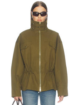 Camila Coelho - Margo Women's Canvas Funnel Neck Zipper Jacket Olive