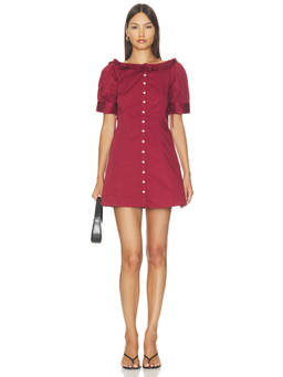 Damson Madder - Anke Women's Ruffled Button-Front Mini Dress Red