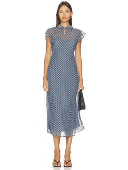 Damson Madder - Hudson Women's Checked Chiffon Midi Dress Blue